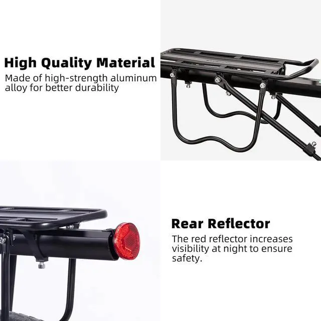 Alt view image 4 of 7 - Rear Bike Rack Quick Release Cargo Luggage Mountain Loads165lbs Capacity Black -