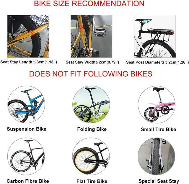 Alt view image 6 of 7 - Rear Bike Rack Quick Release Cargo Luggage Mountain Loads165lbs Capacity Black -