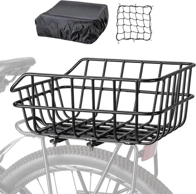 Main image of Rear Bike Basket - Bicycle with Cargo Net and Waterproof Cover Mount Aluminium Large Capacity BK
