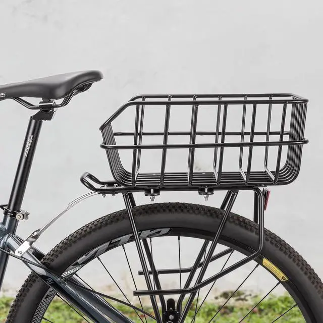 Alt view image 2 of 7 - Rear Bike Basket - Bicycle with Cargo Net and Waterproof Cover Mount Aluminium Large Capacity BK