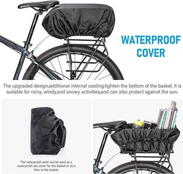 Alt view image 3 of 7 - Rear Bike Basket - Bicycle with Cargo Net and Waterproof Cover Mount Aluminium Large Capacity BK