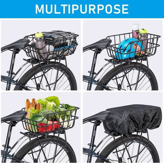 Alt view image 4 of 7 - Rear Bike Basket - Bicycle with Cargo Net and Waterproof Cover Mount Aluminium Large Capacity BK