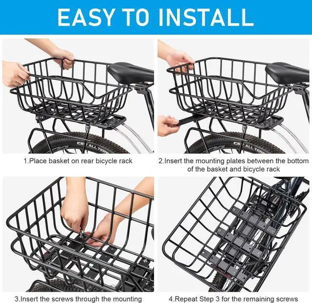 Alt view image 6 of 7 - Rear Bike Basket - Bicycle with Cargo Net and Waterproof Cover Mount Aluminium Large Capacity BK