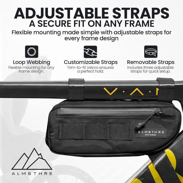 Alt view image 3 of 5 - Compact Bike Frame Bag  Midnight Black | Weather-Resistant, Waterproof Zippers & Dual-Sided Access for Road, MTB, and Ebike Frames