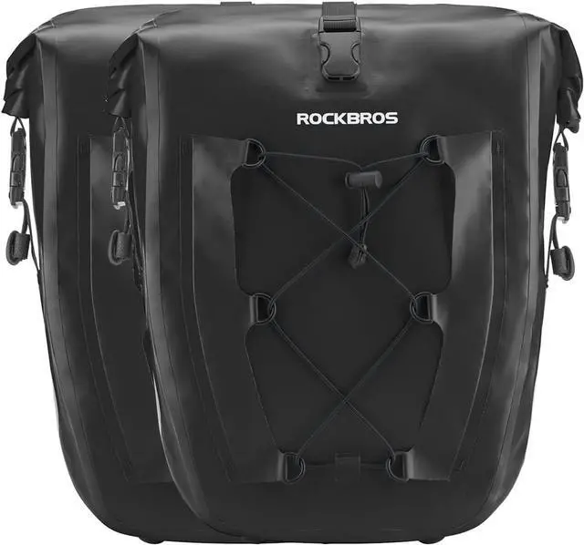 Main image of Bike Panniers Waterproof Rear Rack Bag Max 30L Large Capacity for Cycling Traveling Commuting  Black*2