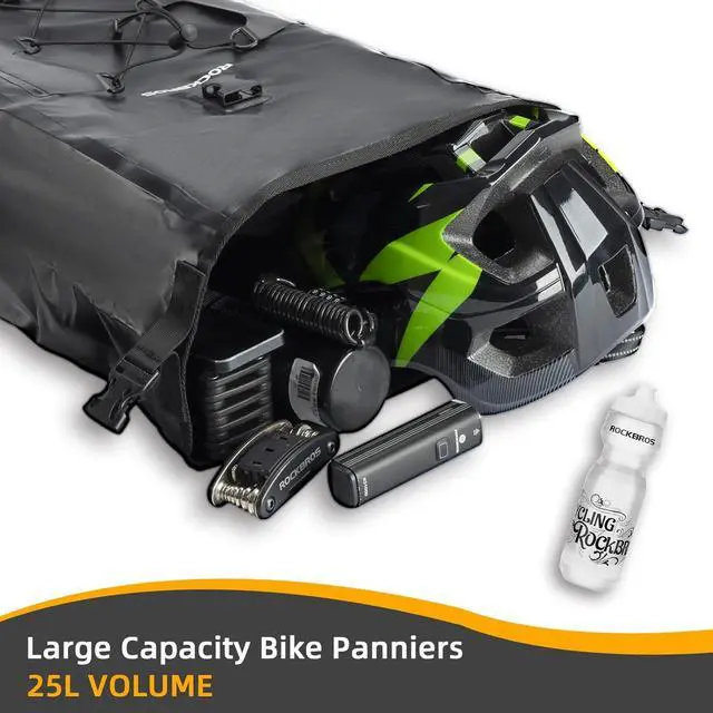 Alt view image 4 of 7 - Bike Panniers Waterproof Rear Rack Bag Max 30L Large Capacity for Cycling Traveling Commuting  Black*2