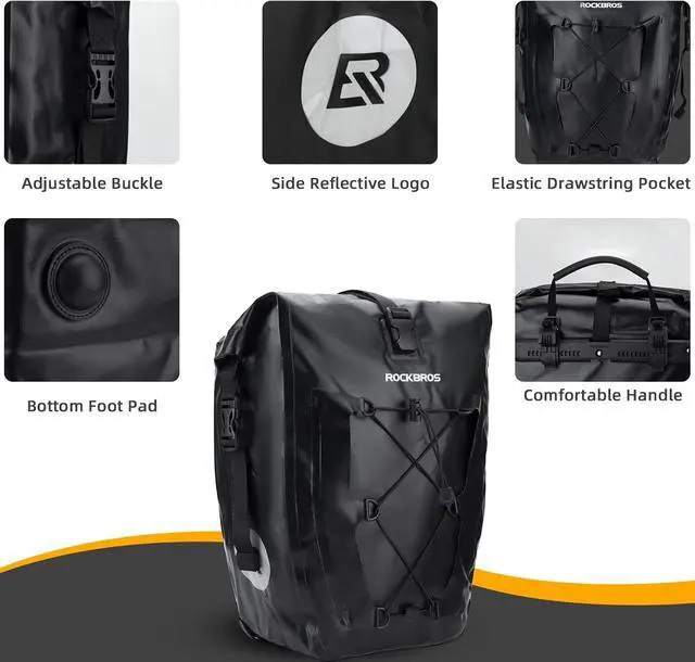 Alt view image 5 of 7 - Bike Panniers Waterproof Rear Rack Bag Max 30L Large Capacity for Cycling Traveling Commuting  Black*2