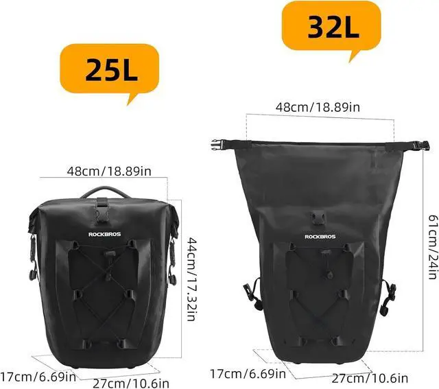 Alt view image 7 of 7 - Bike Panniers Waterproof Rear Rack Bag Max 30L Large Capacity for Cycling Traveling Commuting  Black*2