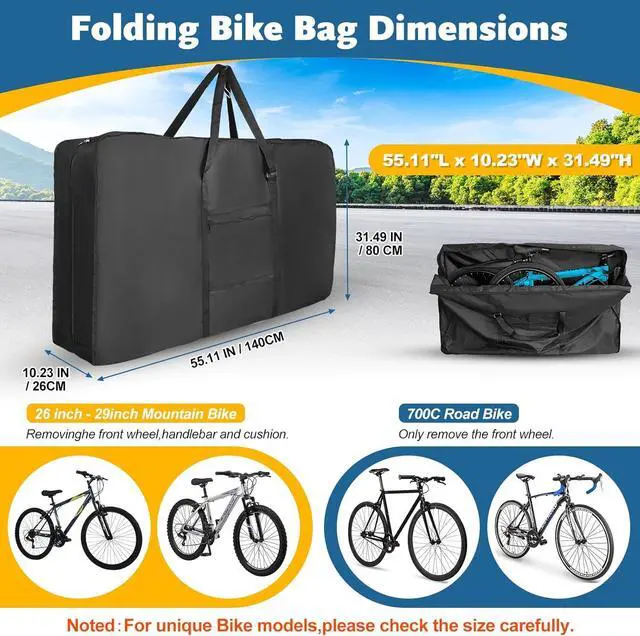Alt view image 2 of 7 - Bike Travel Bag,Heavy Duty 840D Transport Bicycle Storage Carry Bag with Strong Webbing,Portable Folding Cycling and Bags Suitcase Waterproof for Airplane Shipping Black  55.11×31.49×10.23 inch