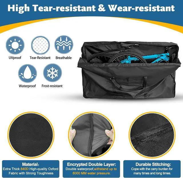 Alt view image 3 of 7 - Bike Travel Bag,Heavy Duty 840D Transport Bicycle Storage Carry Bag with Strong Webbing,Portable Folding Cycling and Bags Suitcase Waterproof for Airplane Shipping Black  55.11×31.49×10.23 inch