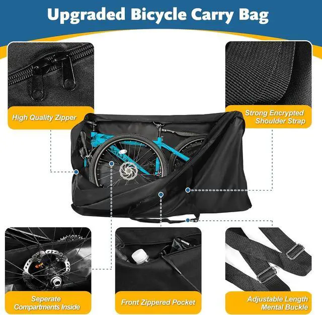Alt view image 4 of 7 - Bike Travel Bag,Heavy Duty 840D Transport Bicycle Storage Carry Bag with Strong Webbing,Portable Folding Cycling and Bags Suitcase Waterproof for Airplane Shipping Black  55.11×31.49×10.23 inch