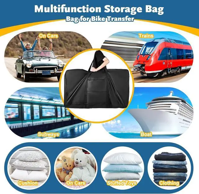 Alt view image 5 of 7 - Bike Travel Bag,Heavy Duty 840D Transport Bicycle Storage Carry Bag with Strong Webbing,Portable Folding Cycling and Bags Suitcase Waterproof for Airplane Shipping Black  55.11×31.49×10.23 inch