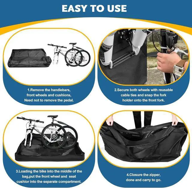 Alt view image 7 of 7 - Bike Travel Bag,Heavy Duty 840D Transport Bicycle Storage Carry Bag with Strong Webbing,Portable Folding Cycling and Bags Suitcase Waterproof for Airplane Shipping Black  55.11×31.49×10.23 inch