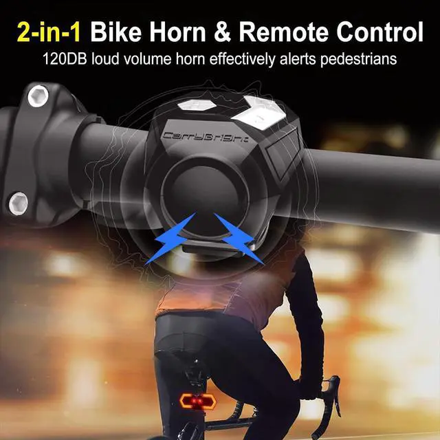 Alt view image 3 of 7 - 4 Pcs Bike Turn Signals Front and Rear, USB Rechargeable Bicycle with Horn, Wireless Waterproof Rear Light 120 DB Horn for Road Bicycle, Ebike, Scooter Black -