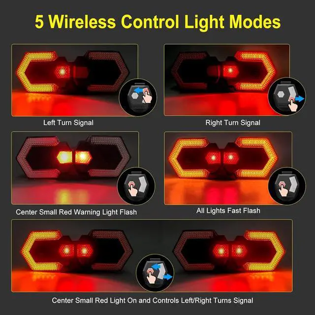 Alt view image 4 of 7 - 4 Pcs Bike Turn Signals Front and Rear, USB Rechargeable Bicycle with Horn, Wireless Waterproof Rear Light 120 DB Horn for Road Bicycle, Ebike, Scooter Black -