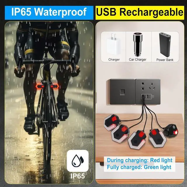 Alt view image 6 of 7 - 4 Pcs Bike Turn Signals Front and Rear, USB Rechargeable Bicycle with Horn, Wireless Waterproof Rear Light 120 DB Horn for Road Bicycle, Ebike, Scooter Black -