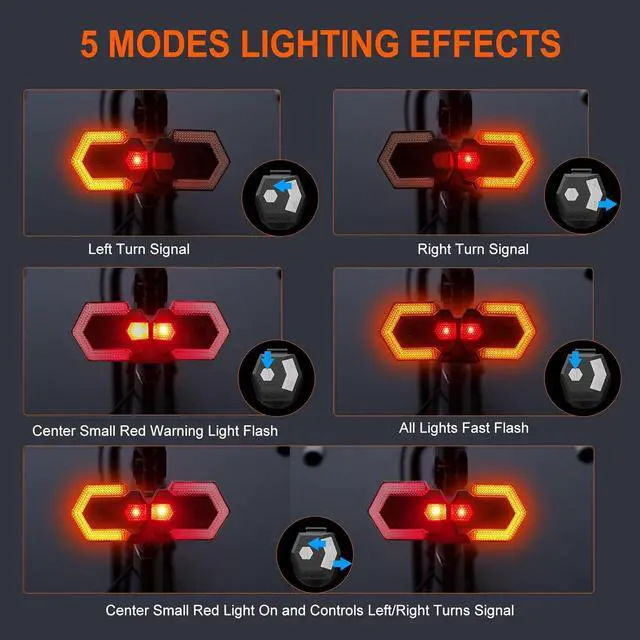 Alt view image 3 of 7 - Bike Turn Signals Front and Rear, USB Rechargeable Tail Light with Bicycle Horn, Wireless Waterproof Rear for Road Cycling Safety Black -