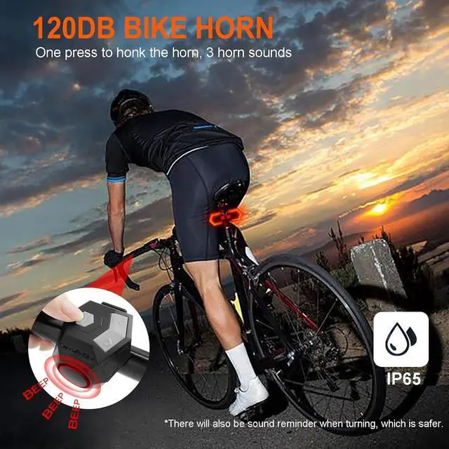 Alt view image 4 of 7 - Bike Turn Signals Front and Rear, USB Rechargeable Tail Light with Bicycle Horn, Wireless Waterproof Rear for Road Cycling Safety Black -
