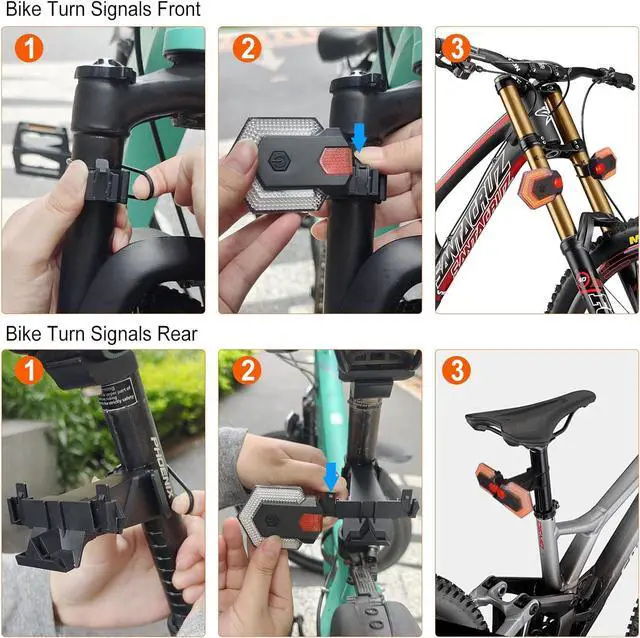 Alt view image 7 of 7 - Bike Turn Signals Front and Rear, USB Rechargeable Tail Light with Bicycle Horn, Wireless Waterproof Rear for Road Cycling Safety Black -