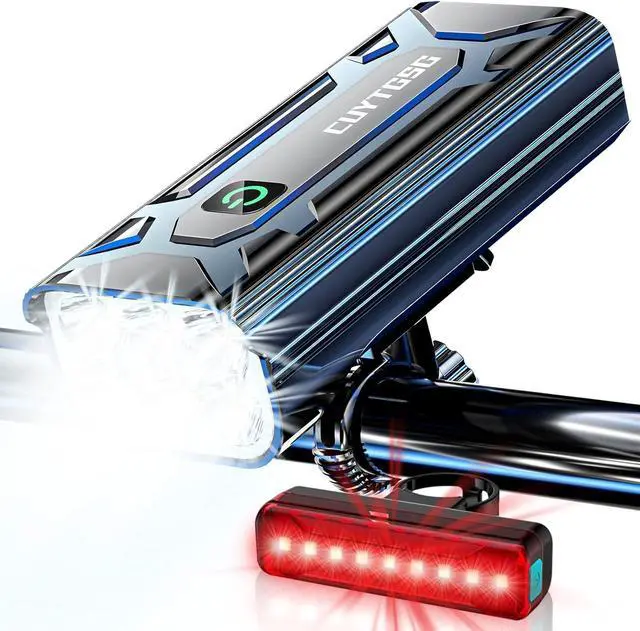 Main image of 2025 New Super Bright Bike Lights for Night Riding,High Lumen 6 LED Aluminum 360°Rotatable Headlight,10 Modes Bicycle Light Taillight,Runtime 48+ hrs,Waterproof Safety USB Rechargeable blue -