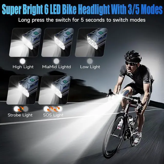 Alt view image 2 of 7 - 2025 New Super Bright Bike Lights for Night Riding,High Lumen 6 LED Aluminum 360°Rotatable Headlight,10 Modes Bicycle Light Taillight,Runtime 48+ hrs,Waterproof Safety USB Rechargeable blue -