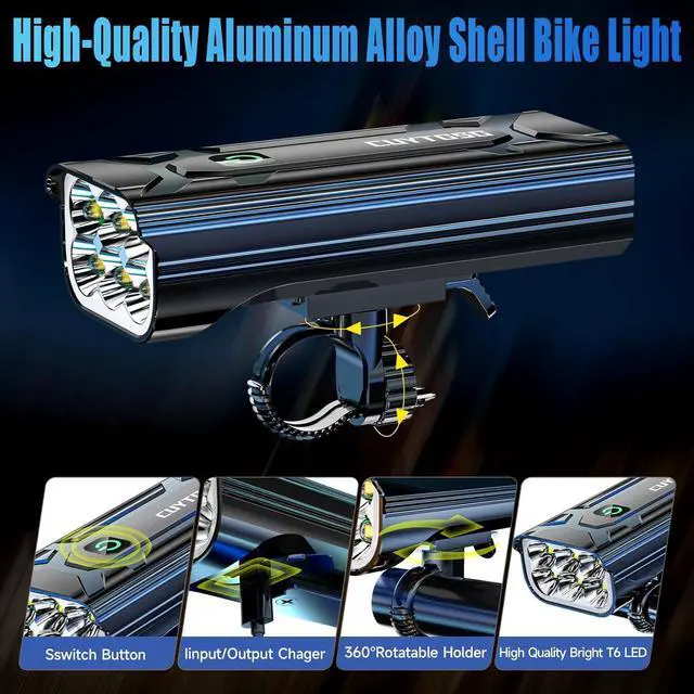 Alt view image 3 of 7 - 2025 New Super Bright Bike Lights for Night Riding,High Lumen 6 LED Aluminum 360°Rotatable Headlight,10 Modes Bicycle Light Taillight,Runtime 48+ hrs,Waterproof Safety USB Rechargeable blue -