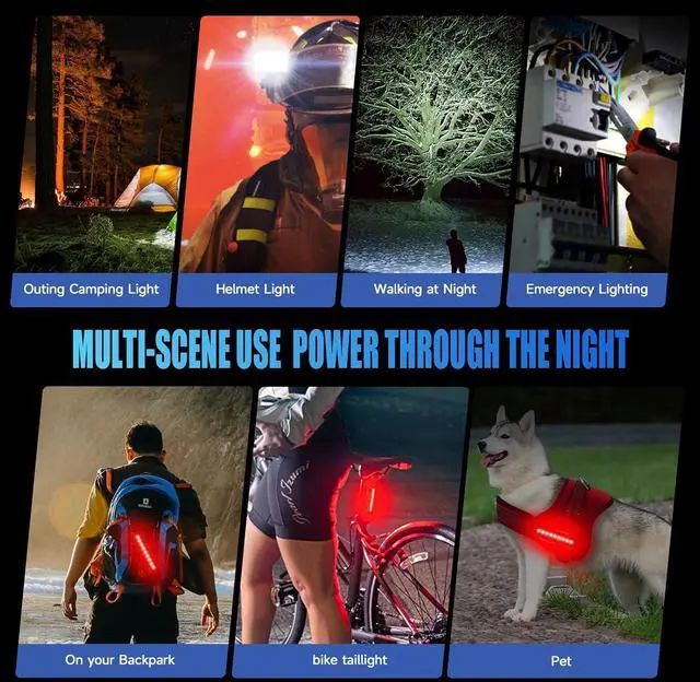 Alt view image 6 of 7 - 2025 New Super Bright Bike Lights for Night Riding,High Lumen 6 LED Aluminum 360°Rotatable Headlight,10 Modes Bicycle Light Taillight,Runtime 48+ hrs,Waterproof Safety USB Rechargeable blue -