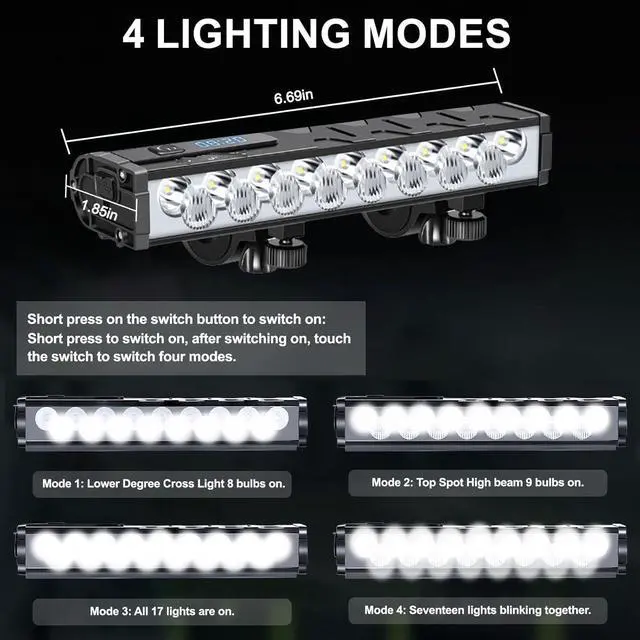 Alt view image 3 of 7 - 4800 Lumen Bike Lights, USB-C Rechargeable Bicycle Light, Super Bright Lights for Night Riding, IP65 Waterproof Headlight, Commuters Adults and Children -  JW617