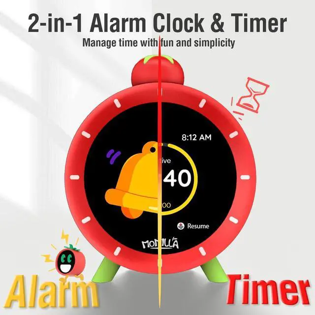 Alt view image 2 of 7 - Alarm Clock with Colorful LCD Display, 4 Loud Clocks for Heavy Sleepers, Visual Timer White Noise, Cute Small Beside Digital Clock, Gifts Kids Girls Adults, Bedrooms Kitchen Red -