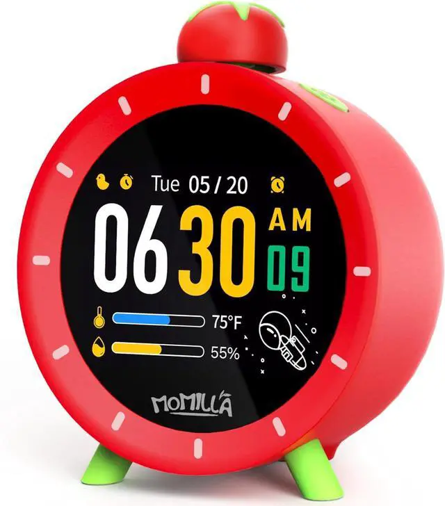 Main image of Alarm Clock with Colorful LCD Display, 4 Loud Clocks for Heavy Sleepers, Visual Timer White Noise, Cute Small Beside Digital Clock, Gifts Kids Girls Adults, Bedrooms Kitchen Red -