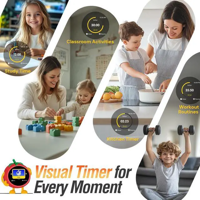 Alt view image 6 of 7 - Alarm Clock with Colorful LCD Display, 4 Loud Clocks for Heavy Sleepers, Visual Timer White Noise, Cute Small Beside Digital Clock, Gifts Kids Girls Adults, Bedrooms Kitchen Red -