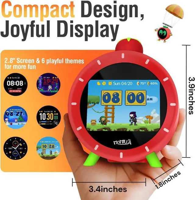 Alt view image 7 of 7 - Alarm Clock with Colorful LCD Display, 4 Loud Clocks for Heavy Sleepers, Visual Timer White Noise, Cute Small Beside Digital Clock, Gifts Kids Girls Adults, Bedrooms Kitchen Red -