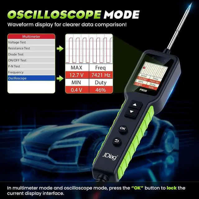 Alt view image 6 of 7 - Automotive Circuit Tester 0-80V DC, 12V 24V Digital Multimeter with Waveform Display, Buzzer, Flashlight, Short Finder, Continuity Tester, Voltage Tester for Diagnostic, Activating Components