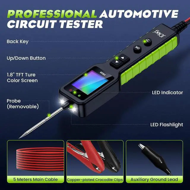 Alt view image 7 of 7 - Automotive Circuit Tester 0-80V DC, 12V 24V Digital Multimeter with Waveform Display, Buzzer, Flashlight, Short Finder, Continuity Tester, Voltage Tester for Diagnostic, Activating Components
