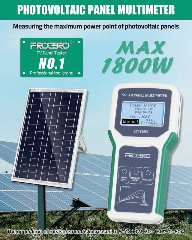 Alt view image 2 of 7 - 1800W Solar Panel Tester Photovoltaic Multimeter, Troubleshooting Tool with Sm MPPT Display, Upgraded Measu Range (5~1800W, 20~120V, 0~60A) for Solar PV Panel Testing and Data Analysis