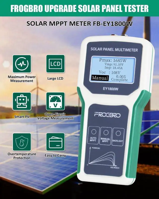Alt view image 3 of 7 - 1800W Solar Panel Tester Photovoltaic Multimeter, Troubleshooting Tool with Sm MPPT Display, Upgraded Measu Range (5~1800W, 20~120V, 0~60A) for Solar PV Panel Testing and Data Analysis