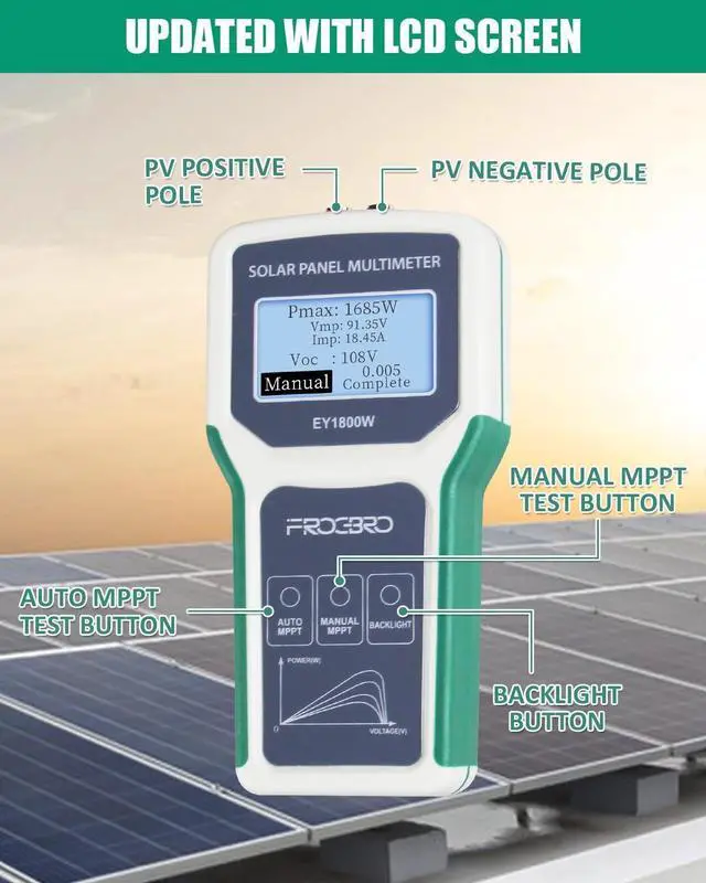 Alt view image 5 of 7 - 1800W Solar Panel Tester Photovoltaic Multimeter, Troubleshooting Tool with Sm MPPT Display, Upgraded Measu Range (5~1800W, 20~120V, 0~60A) for Solar PV Panel Testing and Data Analysis
