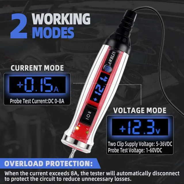 Alt view image 2 of 6 - Power Circuit Probe Tester Kit, LCD Digital Automotive Test Light with Voltmeter, 18PCS Multi Function Auto Fuse Voltage Continuity Current Electric Tests Tool Black Carrying Case Red -