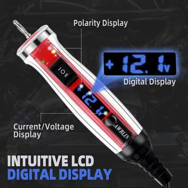 Alt view image 3 of 6 - Power Circuit Probe Tester Kit, LCD Digital Automotive Test Light with Voltmeter, 18PCS Multi Function Auto Fuse Voltage Continuity Current Electric Tests Tool Black Carrying Case Red -