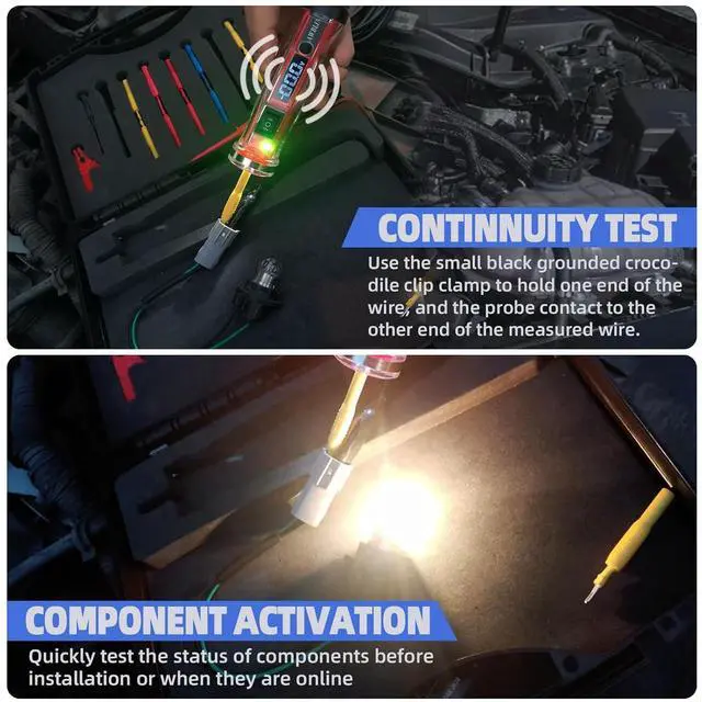 Alt view image 5 of 6 - Power Circuit Probe Tester Kit, LCD Digital Automotive Test Light with Voltmeter, 18PCS Multi Function Auto Fuse Voltage Continuity Current Electric Tests Tool Black Carrying Case Red -