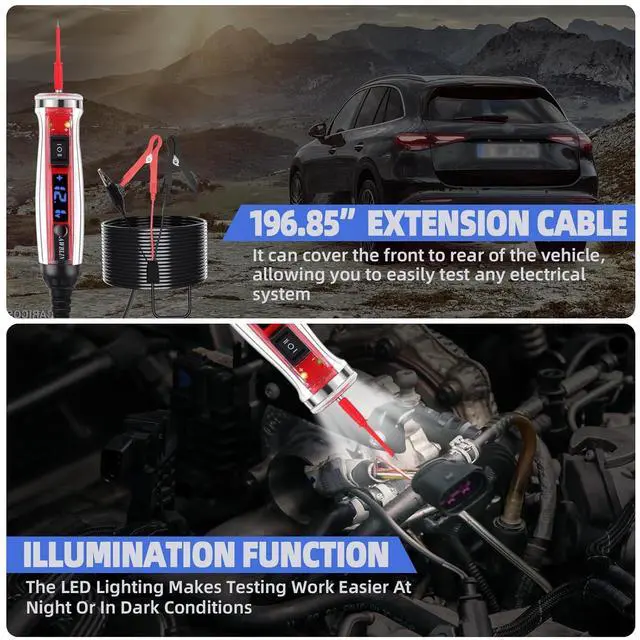 Alt view image 6 of 6 - Power Circuit Probe Tester Kit, LCD Digital Automotive Test Light with Voltmeter, 18PCS Multi Function Auto Fuse Voltage Continuity Current Electric Tests Tool Black Carrying Case Red -