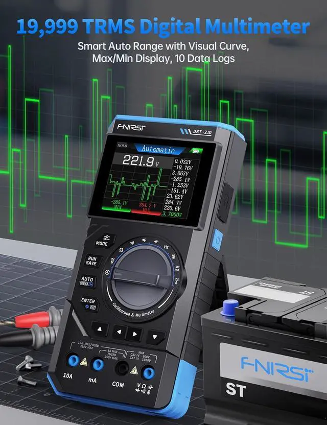 Alt view image 4 of 7 - DST-210 Handheld Oscilloscope 10MHz Bandwidth, 19999 Counts, Digital Oscilloscope Multimeter DDS Generator 3IN1, 48MS/s Sampling Rate, AC/DC Voltage Current, Capacitor, Resistor, Diode Test