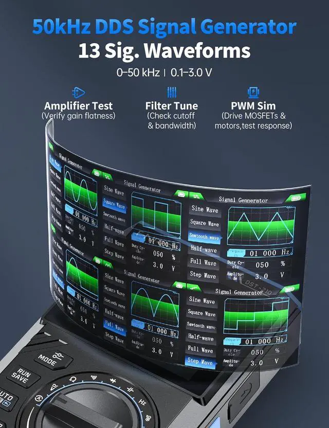 Alt view image 6 of 7 - DST-210 Handheld Oscilloscope 10MHz Bandwidth, 19999 Counts, Digital Oscilloscope Multimeter DDS Generator 3IN1, 48MS/s Sampling Rate, AC/DC Voltage Current, Capacitor, Resistor, Diode Test