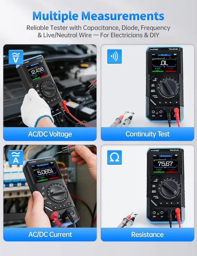 Alt view image 5 of 7 - DST-210 Handheld Oscilloscope 10MHz Bandwidth, 19999 Counts, Digital Oscilloscope Multimeter DDS Generator 3IN1, 48MS/s Sampling Rate, AC/DC Voltage Current, Capacitor, Resistor, Diode Test