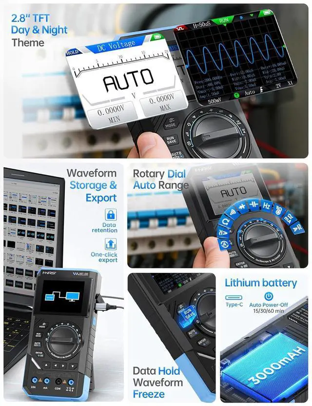 Alt view image 7 of 7 - DST-210 Handheld Oscilloscope 10MHz Bandwidth, 19999 Counts, Digital Oscilloscope Multimeter DDS Generator 3IN1, 48MS/s Sampling Rate, AC/DC Voltage Current, Capacitor, Resistor, Diode Test