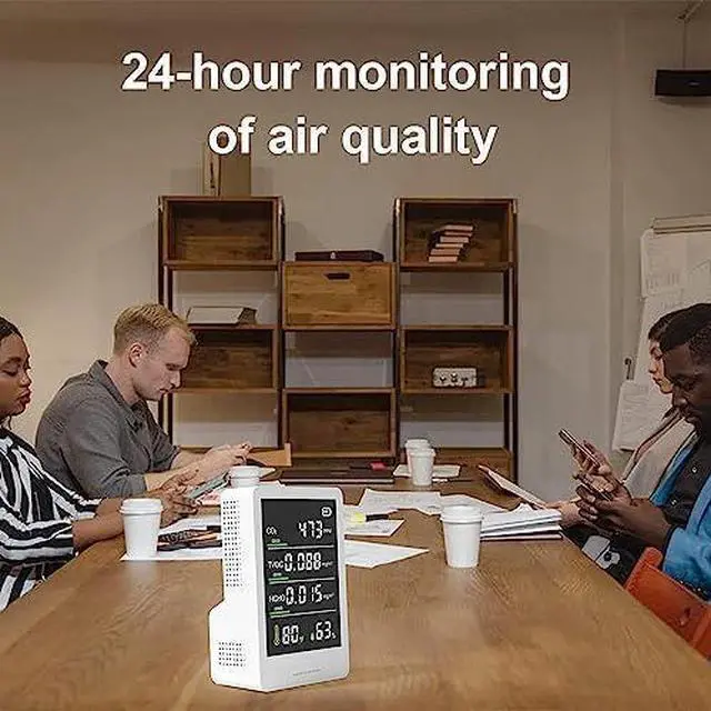 Alt view image 5 of 7 - 5-in-1 Professional Indoor Air Quality Monitor Portable CO2 | Temperature Formaldehyde Detector Humidity TVOC Tester - Confined Space Clean  White