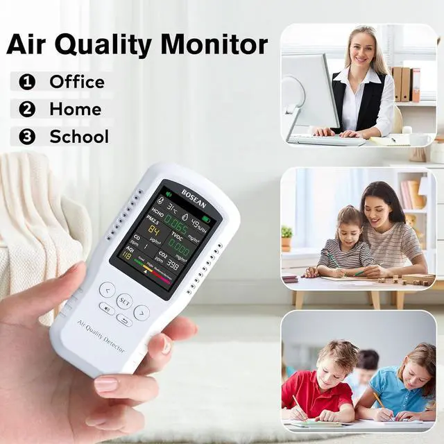 Alt view image 7 of 7 - 8-in-1 Indoor Air Quality Monitor, Formaldehyde Detector, Temperature & Humidity Meter, Sensor, Tester Detect PM2.5, CO, CO2, HCHO,TVOC,AQI Micron Dust, Home Test Kits White -