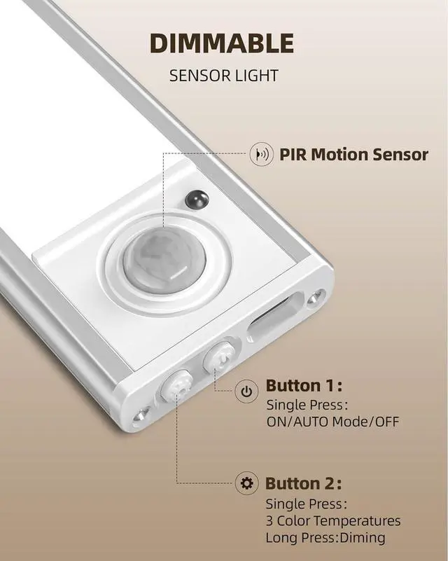 Alt view image 7 of 7 - Under Cabinet Lighting,LED Rechargeable Motion Sensor Light Indoor Battery Operated,3 Color Temps&Dimmable Closet Lights with Remote,Wireless Counter for Kitchen Stairs (6 Pack)  12inch 6Pack