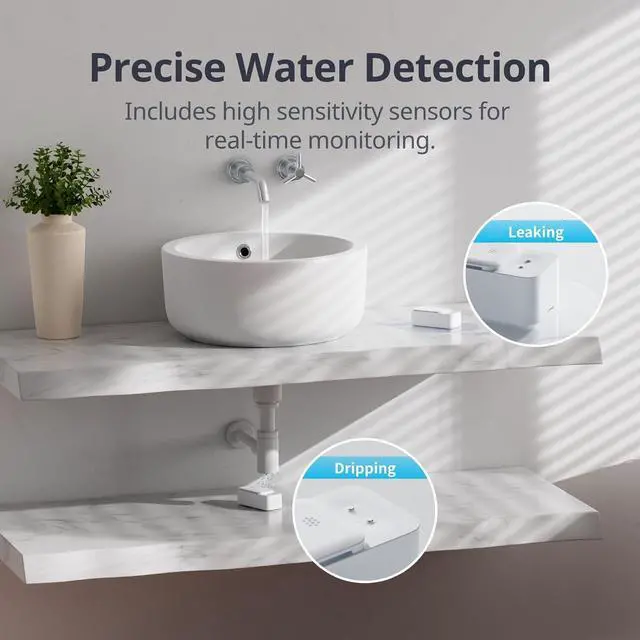 Alt view image 5 of 7 - WiFi Water Sensor, Smart Leak Detector, 100dB Adjustable Alerts & App Alerts, IP67 Waterproof, Wireless Detector for Kitchen, Bathroom, Basement, No Hub Required (Support 2.4G) (3) White -