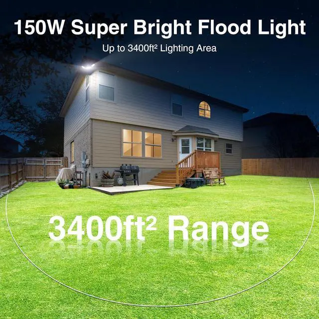 Alt view image 2 of 7 - 150W Motion Sensor Lights Outdoor for Outside, 15000LM LED Flood Lights Outdoor Wired Dusk to Dawn, Exterior Security Floodlight Fixture Waterproof IP65, Outdoor Lighting for House, Garage